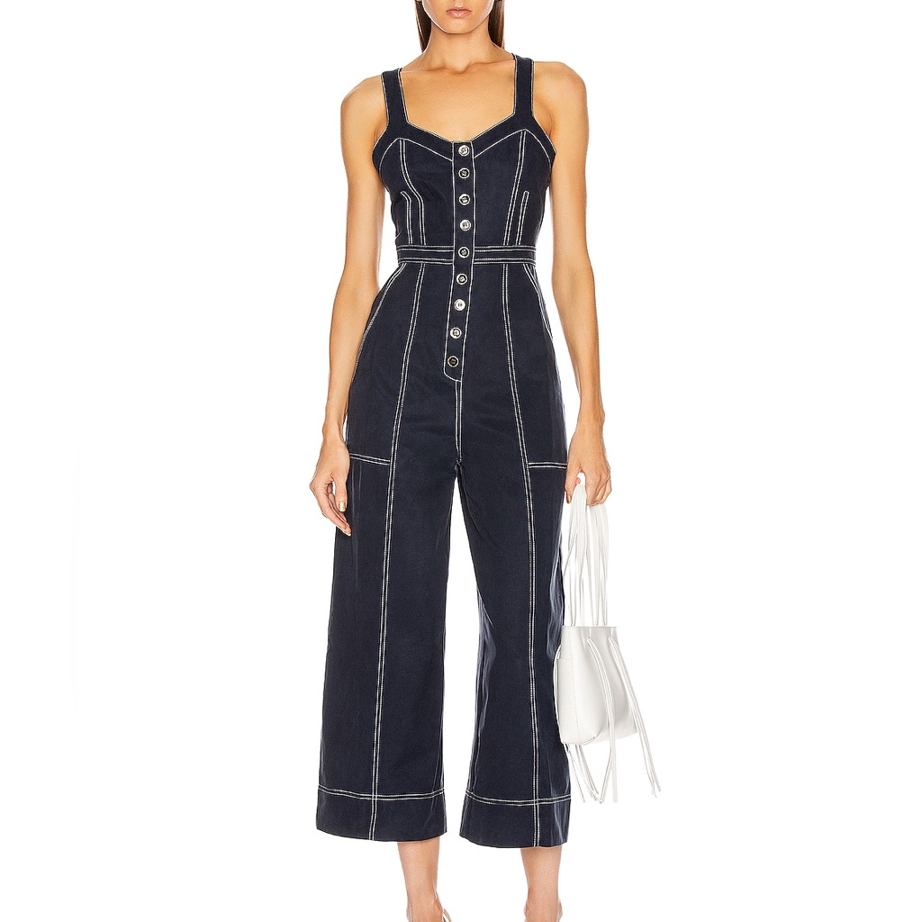 Ulla Johnson Romy Jumpsuit Wide Leg Navy Blue White Womenâs - Size 12